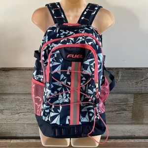 Fuel Terra Sport Spacious School Backpack w/ front bungee in blue/coral